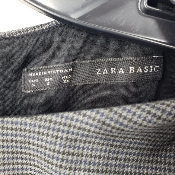 Zara Houndstooth Plaid Sheath Dress S Cap Sleeves Work Career Black Gray - Picture 3 of 8